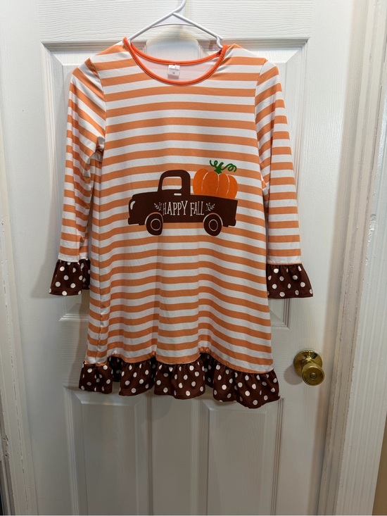 Penelope Plumm Other - Kids Orange Stripe 'Happy Fall' Long Sleeve Dress